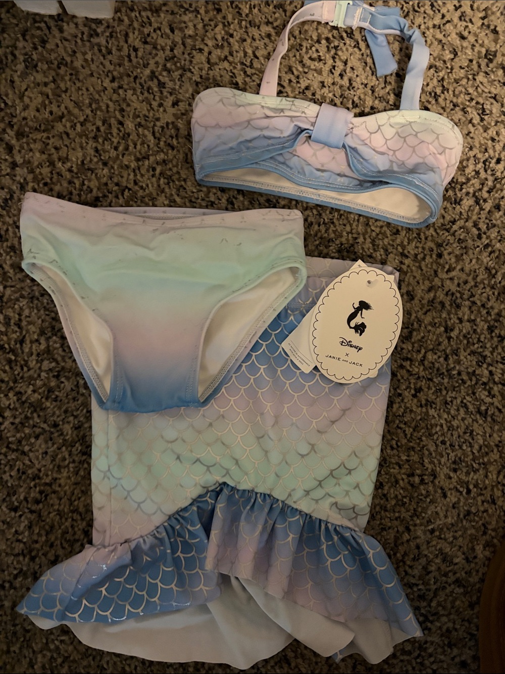 Janie and Jack Pastel Mermaid Bikini Set in Blue, Purple, Mint